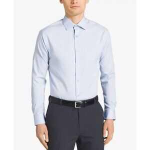 Calvin Klein Steel Regular Fit Herringbone Size XL (17.5 34/35) Blue Dress Shirt